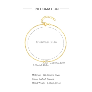 S925 sterling silver minimalist gold bracelet with AAAAA zircon and adjustable chain
