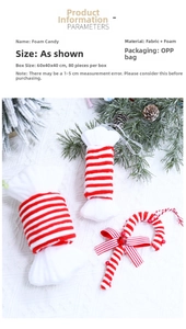 Detailed view of red and white striped foam candy and cane Christmas tree ornaments