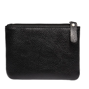 Black lychee pattern PU leather coin purse with zipper closure on white background