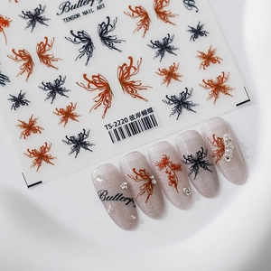 3D Relief Butterfly Lycoris Radiata Nail Art Stickers Ultra Thin Self Adhesive Red Black Orange Manicure Decals