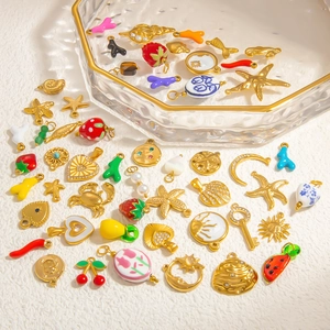 Ciondoli In Acciaio Inossidabile Smalto Cuore Frutta Oceano Stella Marina Sole Luna Creazione Di Gioielli Accessori Impermeabile