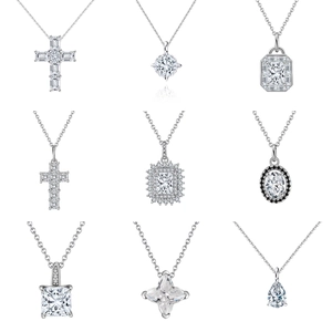 Collection of nine S925 sterling silver necklaces with 8A cubic zirconia pendants