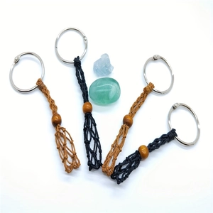 Handmade woven net stone holder necklaces with adjustable beads and metal rings in 4-piece set