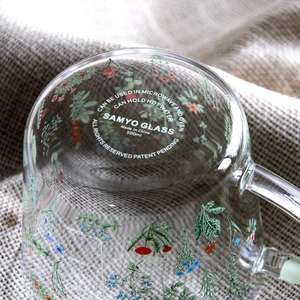 500ml floral heat-resistant glass mug with handle, microwave and oven safe design