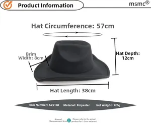 Tableau des tailles du chapeau fedora noir avec dimensions de profondeur et de rebord