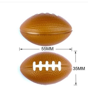 Mini brown foam American football toy with precise 55mm by 35mm size dimensions