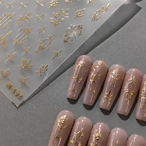 Gold Foil 3D Relief Nail Art Stickers Astrology Star Baroque Style Bronzing Embossed Manicure Decor For DIY Women