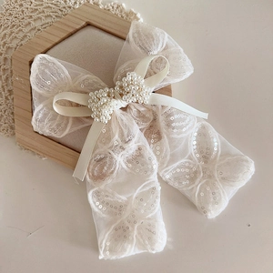 Serre-tête élégant en dentelle blanc cassé avec paillettes et perles pour petites filles