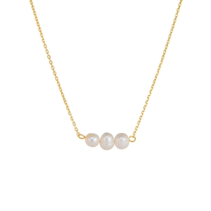 Minimalist 925 silver necklace with three natural freshwater pearls on a gold chain