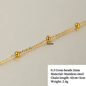 18k gold plated stainless steel bead chain necklace with 42+5cm adjustable length