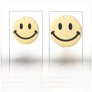 Comparison of 18mm and 30mm yellow smiley face pendants in polished stainless steel