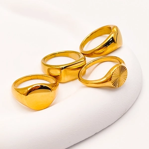 Bague Chevalière Vintage en Acier Inoxydable pour Femme Motif Cœur Rond Carré Rayons de Soleil Bague Géométrique Bijoux Or Argent