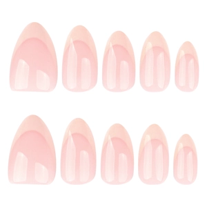 Set da 30 pezzi unghie finte a mandorla corte rosa nudo lucido con punte French