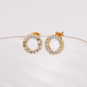 Elegant 304 stainless steel paperclip U-shape earrings with inlaid sparkling crystals
