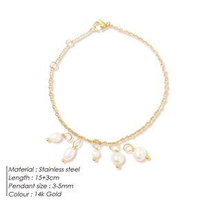 Exquisites 14k vergoldetes Edelstahlarmband mit echten Süßwasserperlen für Damen