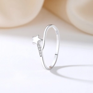 Minimalist S925 sterling silver shooting star ring with sparkling zircon stones