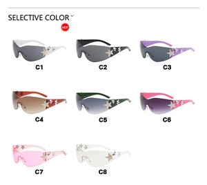 Matrix of Y2K star-decorated sunglasses showing eight vibrant frame and lens color options