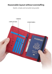 Detail of red leather passport holder interior with 5 card slots and dual SIM pockets