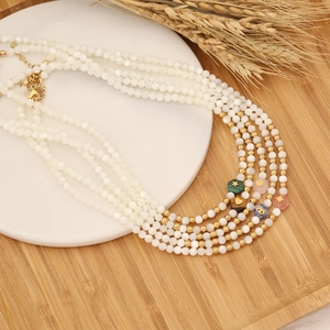 Stainless Steel Beaded Necklace With Natural Stone Shell Artificial Pearl Star Heart Evil Eye Pendants Elegant Jewelry For Women