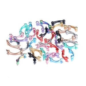 Mix of colorful stainless steel horseshoe and eyebrow rings with bead and cone ends
