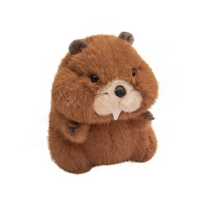 Cute brown marmot plush toy with soft fur and realistic details on a white background