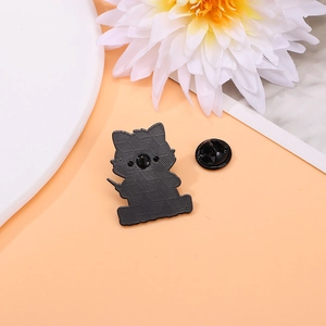 Black metal cartoon doctor animal brooch pin back with secure butterfly clutch detail