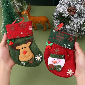 Rustic Christmas stockings with reindeer and snowman 3D plush doll hanging decorations