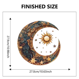 Detailed size specifications for the moon and stars wall decor with wood texture