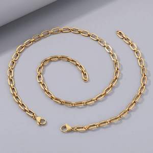 Minimalistisches Büroklammer-Halsketten-Set aus goldenem Edelstahl mit Karabinerverschluss