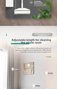 Detail of extendable lint roller with dust cover for pet hair and floor cleaning