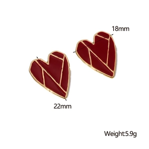Detailed view of red heart earrings showing dimensions 22mm by 18mm and 5.9g weight