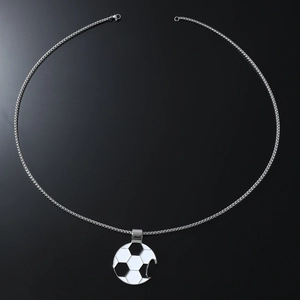Men's hip hop silver stainless steel football pendant necklace with black enamel detail