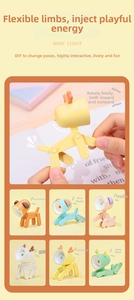 Adjustable mini LED animal night light in various colors showing flexible limb joints