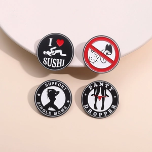Western Style Round Zinc Alloy Enamel Brooch Support Single Moms Panty Dropper Funny Metal Badge For Clothing Accessory