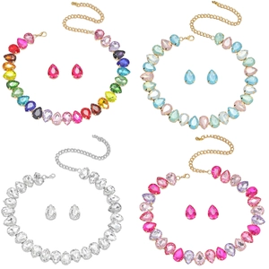 Colorful multi-layer waterdrop crystal necklace and earrings set in four vibrant colors