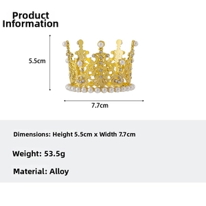 Detailed size parameters of the gold alloy crown featuring white pearls and rhinestones