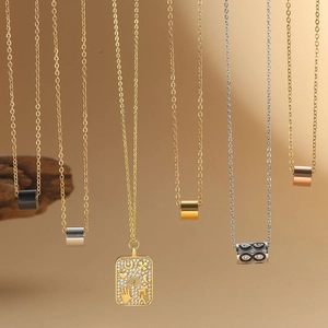 Minimalist Copper Pendant Necklace With Zircon And Drip Oil Geometric Square Cylinder Lucky Charm Jewelry For Women