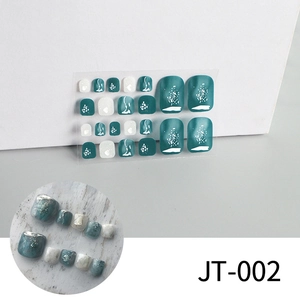 Detail view of JT-002 teal and white marble style 3D glitter toenail stickers