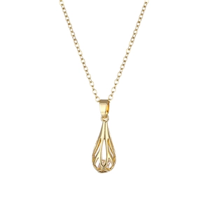 Élégant collier pendentif goutte en or 18k avec design évidé et pierre de zircone brillante