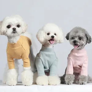 Pet Dog Sweater High Neck Cotton Rib Knit Warm Pullover Heart Embroidery For Small Dogs Puppy Cats Casual