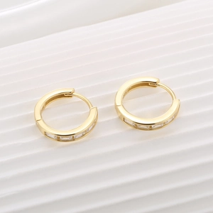 Minimalist S925 sterling silver hoop earrings with channel-set rectangular zircon stones