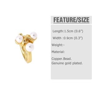 Detailed view of gold plated double layer ear cuff with white pearls and dimensions