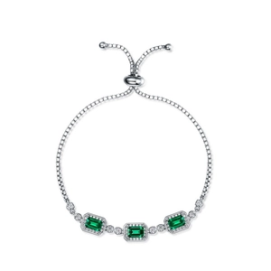 Elegant S925 sterling silver emerald bracelet with adjustable box chain and CZ diamonds