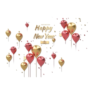 2025 Happy New Year red and gold metallic balloons festive window decoration set