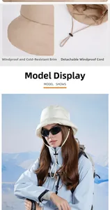 Detail of winter thermal bucket hat with detachable windproof rope and ear protection