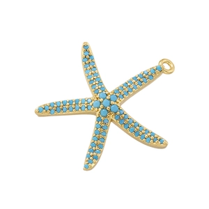 Elegant gold starfish pendant with vibrant blue micro-pave stones and top ring