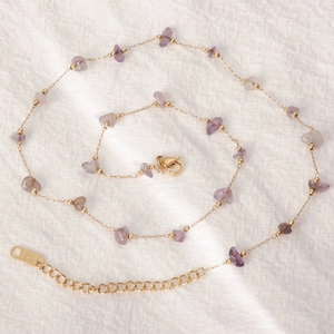 18K gold plated stainless steel necklace with natural purple stones and lobster clasp