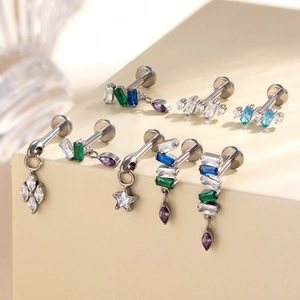 Titanium piercing jewelry set with colorful zirconia stone charms and studs