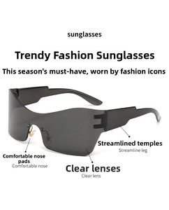 Detail showing comfortable nose pads and sleek streamlined temples on Y2K rimless sunglasses