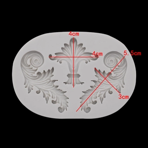 Macro detail of silicone mold with acanthus leaf and fleur-de-lis patterns and dimensions